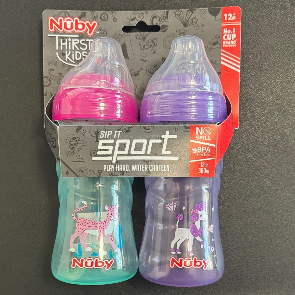 Nuby Kids 12oz No-Spill Sport Sip Bottles - Pink & Purple
